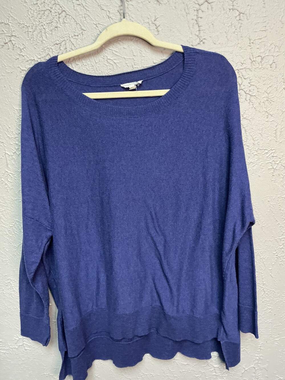 Eileen Fisher XL Blue Organic Cotton Sweater with Scalloped Hem